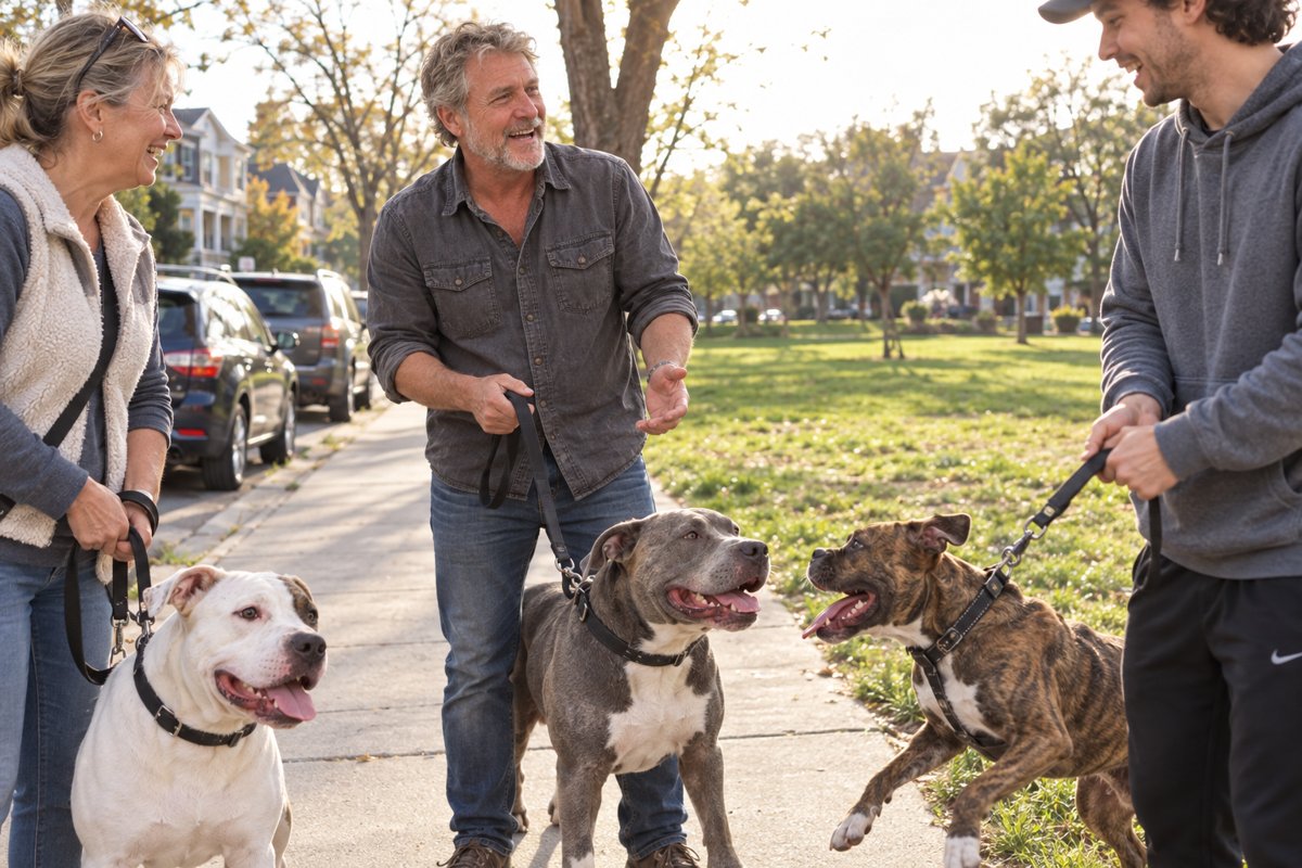 Marcus showing other Pitbull owners how he holds the leash